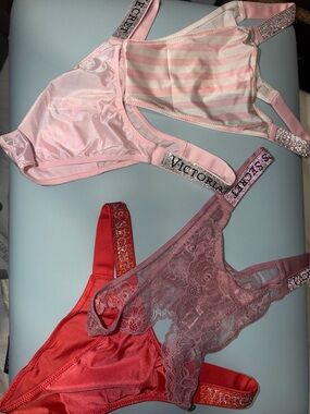 Victoria's Secret Pink, Dusty Rose & Red Bralette Set
